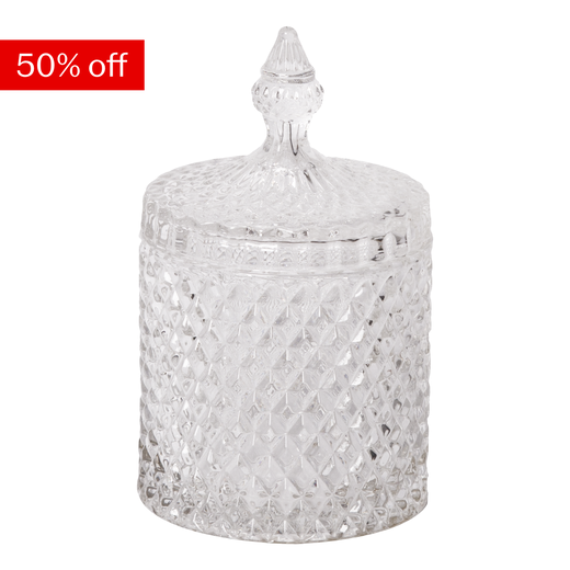 Tall faceted glass trinket jar